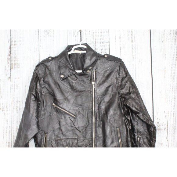 Vintage 90s Flight Path Black Stitch Pattern Motorcycle Biker Jacket Size XXL - Picture 2 of 9